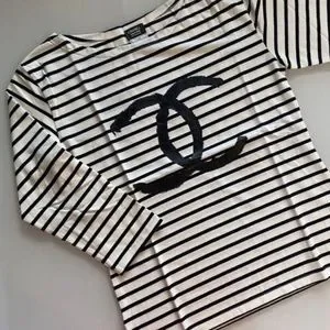 お歳暮 人気 オシャレ Stripe Logo Cc Uniform Chanel | Tops | CHANEL Top L Shiirt トップス